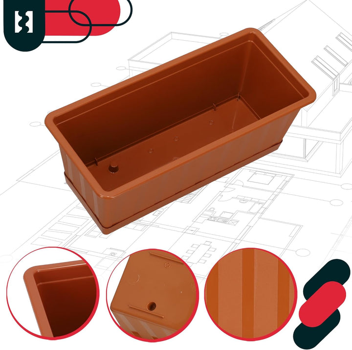 KOTARBAU® 4er Set Blumenkasten - Blumentopf für Balkon - 40 x 18 x 14 cm - Terrakotta - Balkonkasten