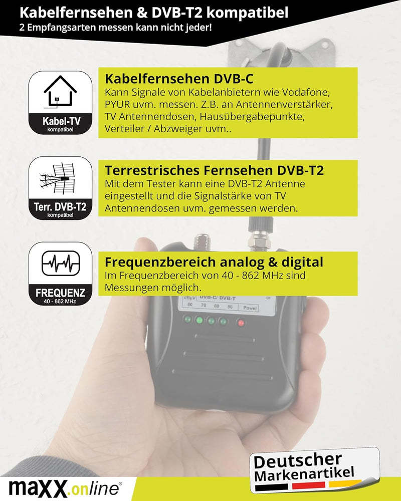 maxx.onLine ST-1 Signaltester Kabelfernsehen DVB-C/DVB-T, analog/digital 40-862 MHz