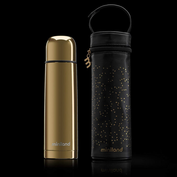 Miniland Isolierflasche 500ml Deluxe Gold mit Tragetasche, DELUXE THERMOS GOLD Gold