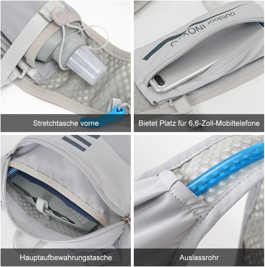 INOXTO Sport Wasserbeutel Weste Mit 1.5l Trinkblasen Running Weste Rucksack FüR Outdoor Wandern Trai
