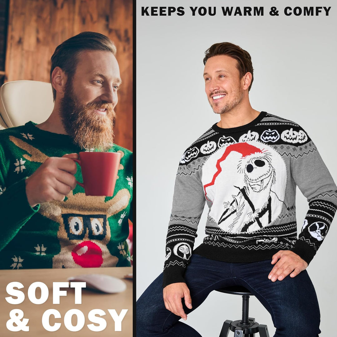 Disney Weihnachtspullover Herren, Warmer Pullover – Geschenk für Männer und Teenager, Schwarz/Multi