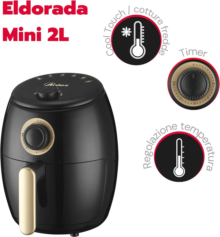 ARDES - Heissluftfritteuse 2 Liter Fassungsvermögen Air Fryer klein 30-Minuten-Timer Höchsttemperatu