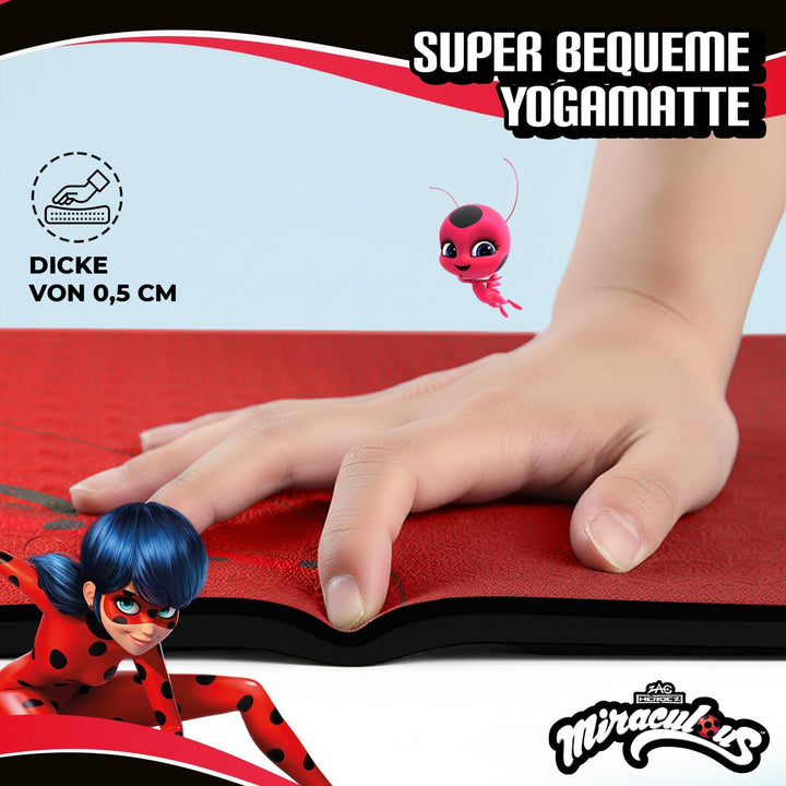 Miraculous Offiziell – Kinder Yoga- & Gymnastikmatte Ladybug & Cat Noir (60 × 150 × 0,5 cm) – Rutsch