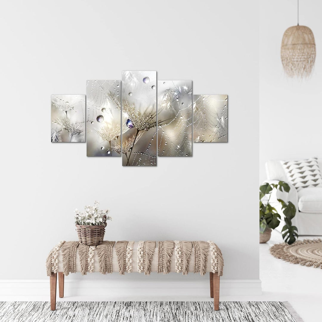 Runa Art Bild Wohnzimmer Schlafzimmer Blumen Pusteblumen 5 Teilig Morgentau Braun Wandbilder auf Vli