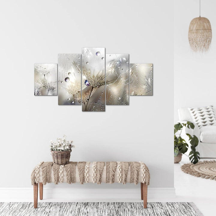 Runa Art Bild Wohnzimmer Schlafzimmer Blumen Pusteblumen 5 Teilig Morgentau Braun Wandbilder auf Vli