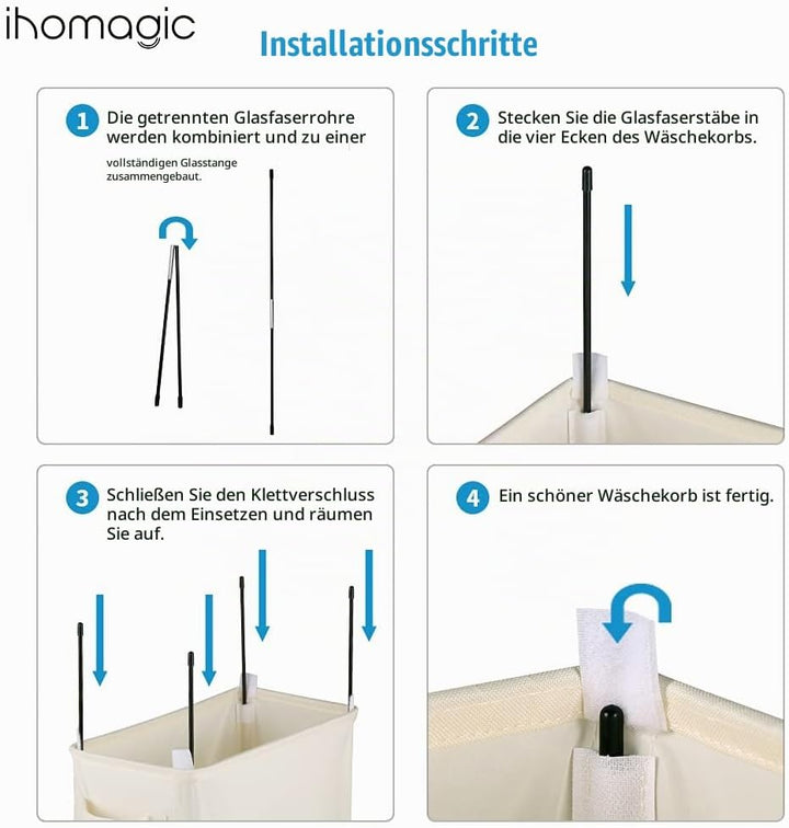 IHOMAGIC 62L Schmale Wäschesack mit Rollen - Hoher Wäschekorb mit Abnehmbaren Wäschesäcken, Grossen
