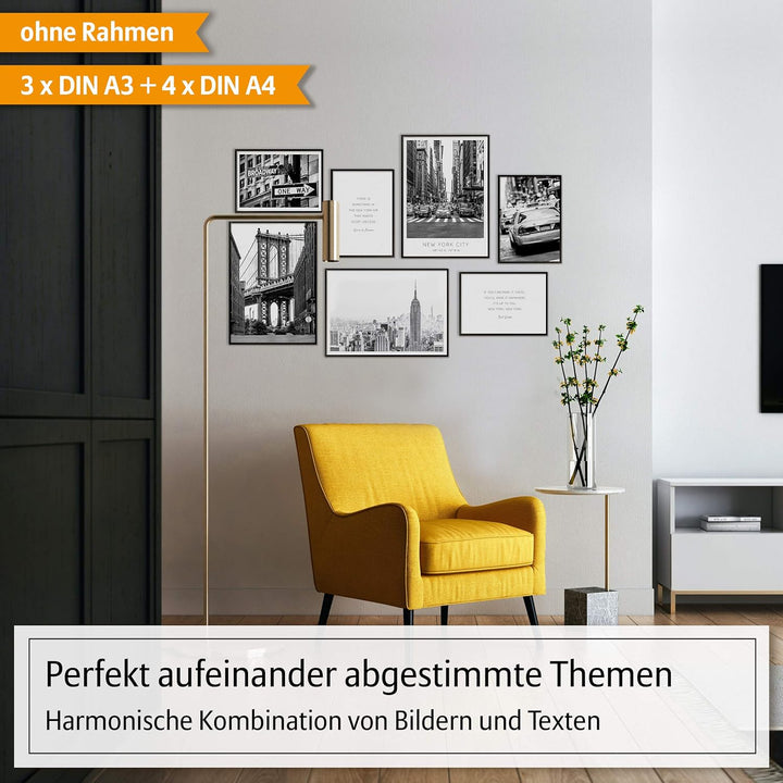 Hyggelig Home Premium Poster Set - 7 schwarz weiss Bilder im Set - Deko Skyline Manhattan- Set New Y