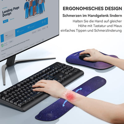 TECKNET Mauspad mit Handauflage, Gelkissen Mousepad und Ergonomische Memory Foam Tastatur Handgelenk