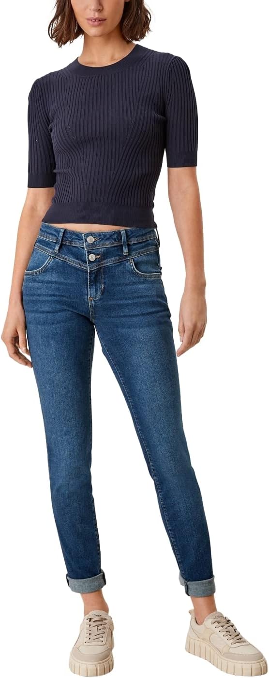 s.Oliver Damen Hose lang Betsy Slim Leg 34W / 32L Dark Blue Stretche, 34W / 32L Dark Blue Stretche