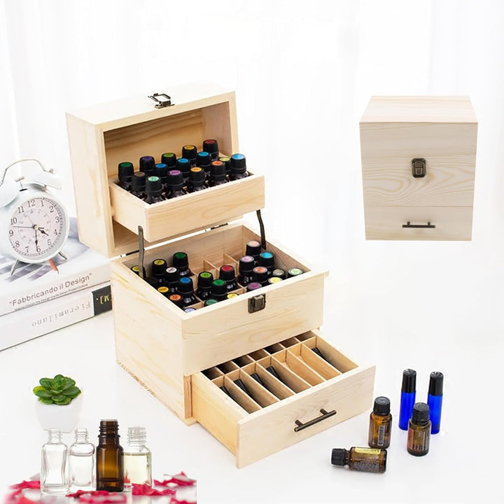 3 Etage Holz Ätherische Öle Aufbewahrung, Koffer für Ätherische Öle, 59 Löcher Aufbewahrungsboxen, f