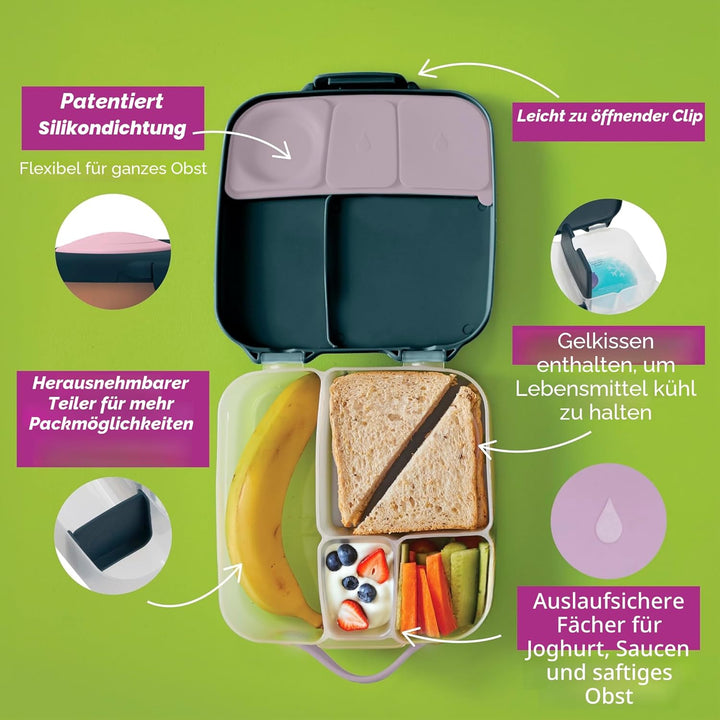b.box Lunchbox mit Unterteilung für Kinder, Silikon, mit verstellbaren Trennwänden, Indigo Rose, Ind
