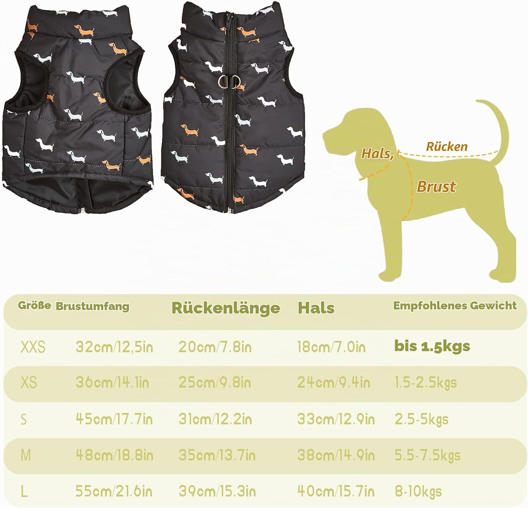 Hundemantel Winter Hundejacke Warme Hundemantel für Kleine Hunde Winddichte Hundeweste mit Geschirr