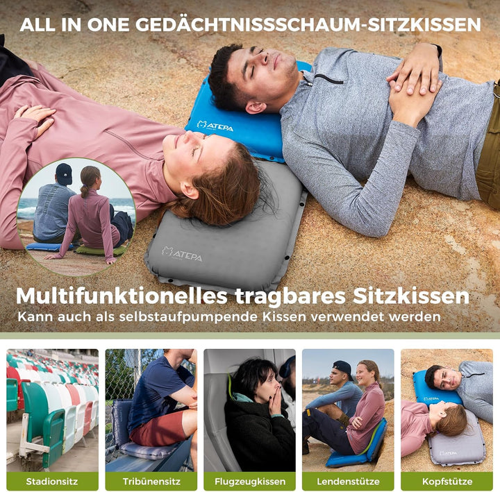 ATEPA Sitzkissen Outdoor, Faltbar Aufblasbar Stadion Flugzeug Unterwegs Camping Wander Bürostuhl Kno