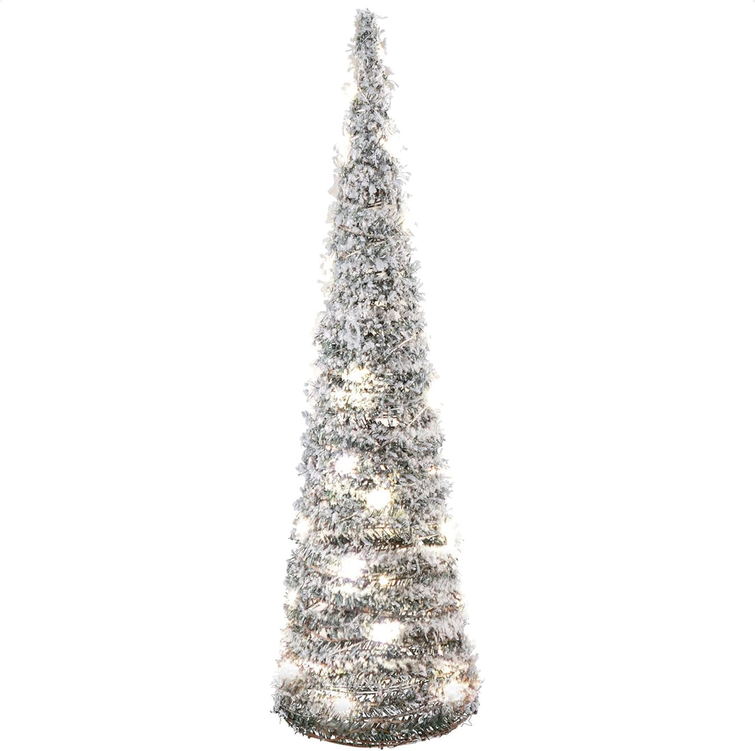 com-four® LED Deko-Pyramide in Tannen-Optik - Dekolicht mit Kunstschnee und 30 warmweissen LEDs - to