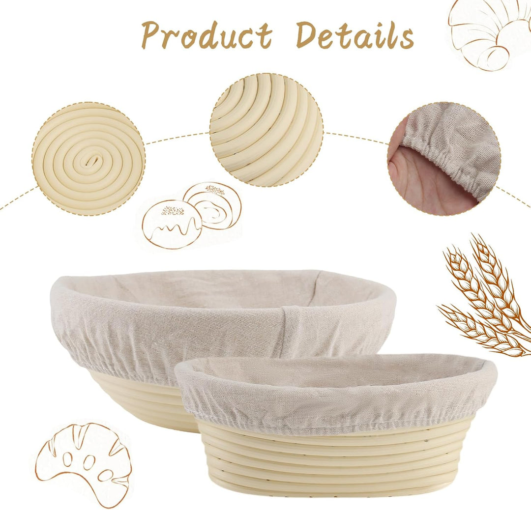 Gärkorb Rund und Gärkörbchen Oval Brotbackset Brot Backen Zubehör Mit Waschbarem Leineneinsatz für P