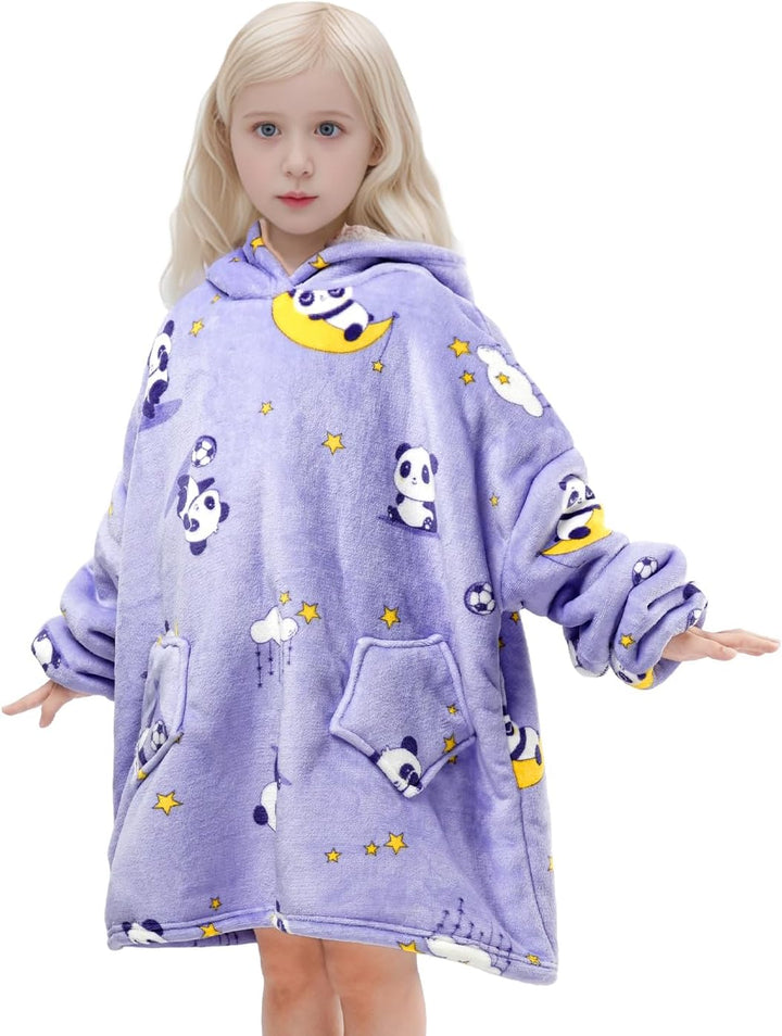 Wenlia Übergrosse Hoodie Blanket für Mädchen, Kinder Flanell Sweatshirt Decke Kuschelpullover, Einho