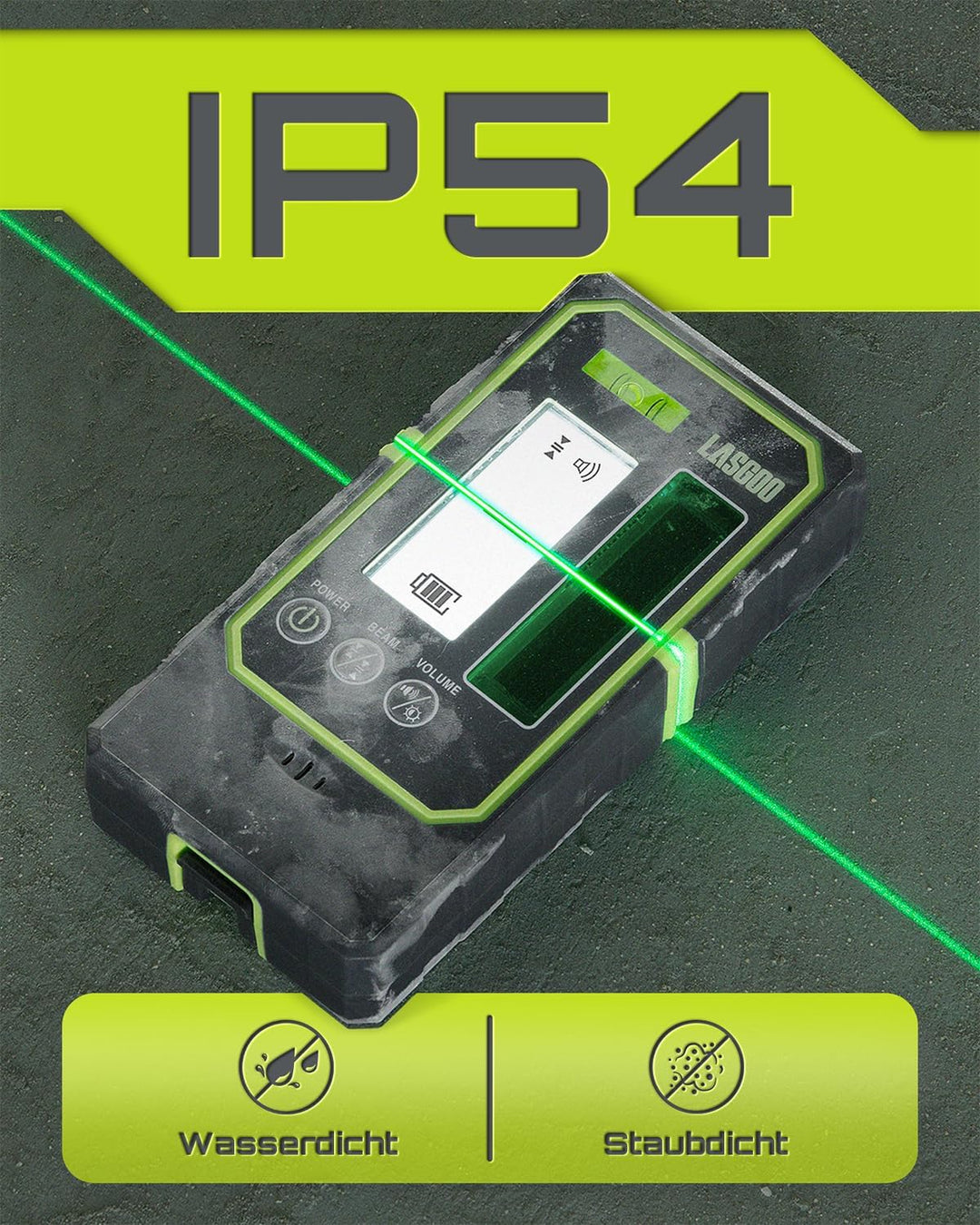 LasGoo LG-REC03 Laserdetektor für Linienlaser, 50 m Reichweite, Dual-LCD mit Hintergrundbeleuchtung,