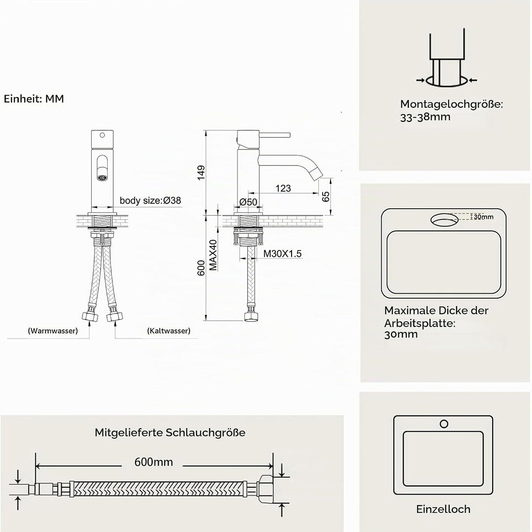 Wasserhahn Bad Gebürstetes Nickel Edelstahl, Anti Korrosion Bleifrei Unterdruck Waschbecken Armature