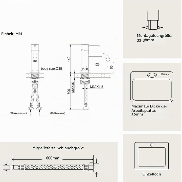 Wasserhahn Bad Gebürstetes Nickel Edelstahl, Anti Korrosion Bleifrei Unterdruck Waschbecken Armature