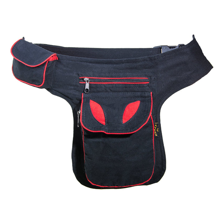 KUNST UND MAGIE Goa Schulter-Bauchtasche Gürteltasche Hippie Psy, Farbe:Schwarz/Rot Schwarz / Rot, S