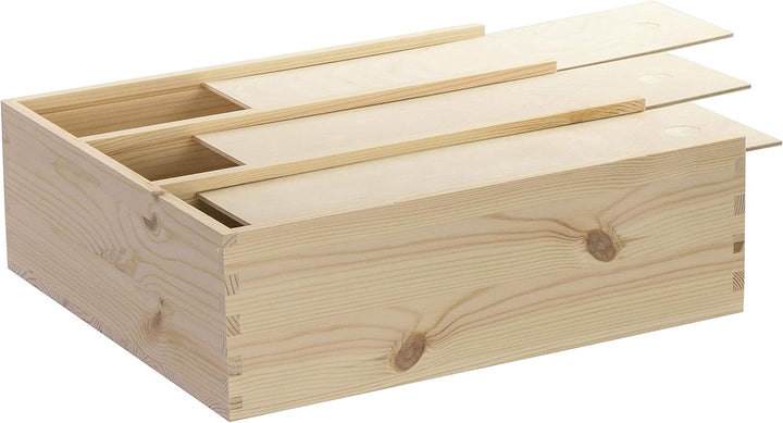 LAUBLUST Holzkiste für 3 Weinflaschen - ca. 35 x 32 x 11 cm, Natur - Weinkiste mit Schiebe-Deckel &