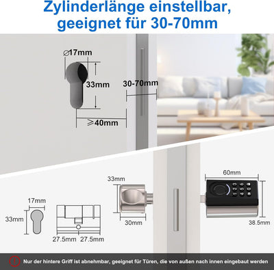 WELOCK ToucA51 Fingerabdruck Passwort Türschloss, Elektronisches Fingerabdruck Pin Code Schloss mit