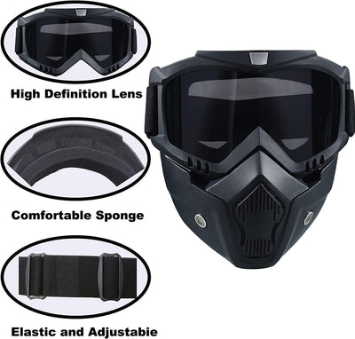 Motorradbrille mit Abnehmbarer GesichtsmaskeFull Face Protection Airsoft Maske Balaclava Maske, just