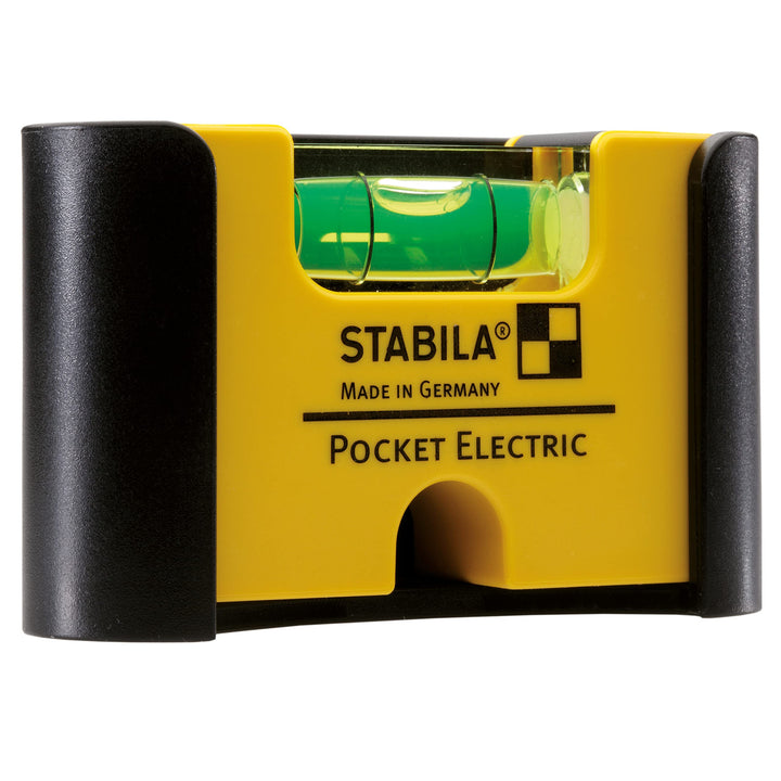 STABILA Mini-Wasserwaage Pocket Electric mit Gürtel-Clip, 7 cm, starker Seltenerd-Magnet, 1 Horizont