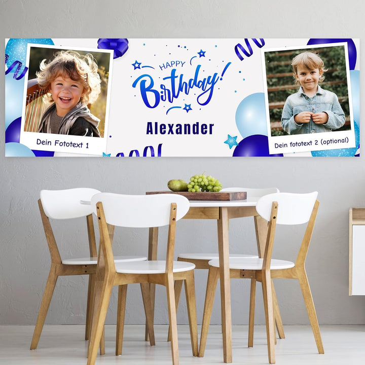 Geburtstagsbanner Personalisiert mit 2 Fotos Text | Happy Birthday Girlande XL Grössen | Geburtstags