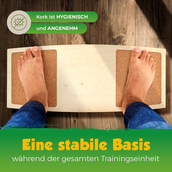 Balance-Board mit Korkpads & Korkrolle | 70 x 30 cm | Gleichgewichtsbrett | Wackel-Brett | Koordinat