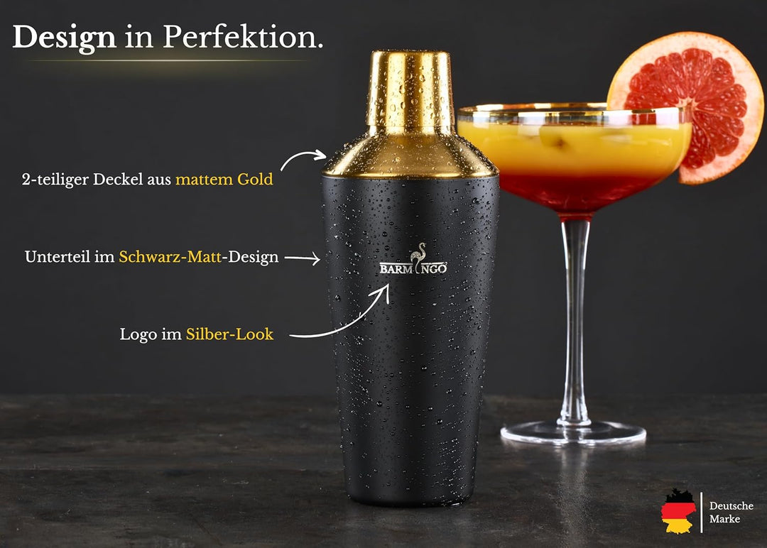 FLAMINGO® Edelstahl Cocktail Set 11tlg. – 700 ml Cocktail Shaker Set mit Ständer und Bar Zubehör, Co