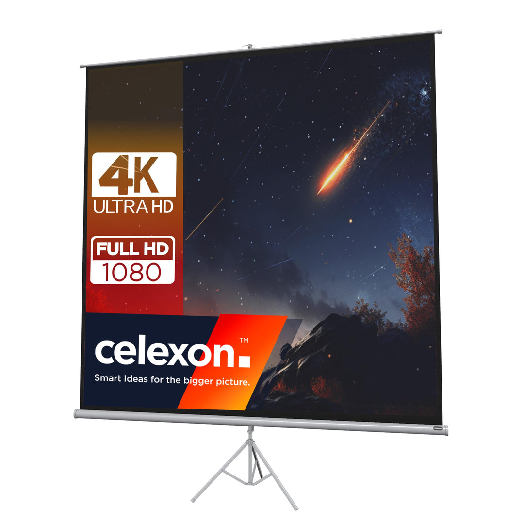 celexon tragbare Beamer-Leinwand mit vormontiertem Ständer Mobile Stativ-Leinwand mit Tragegriff Wei