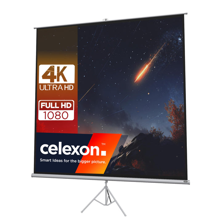 celexon tragbare Beamer-Leinwand mit vormontiertem Ständer Mobile Stativ-Leinwand mit Tragegriff Wei