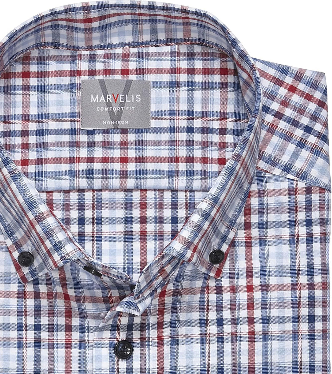 Marvelis Herren Businesshemd Langarm 708214,Kariert,Comfort fit,Button-Down-Kragen 41 Rot 35, 41 Rot