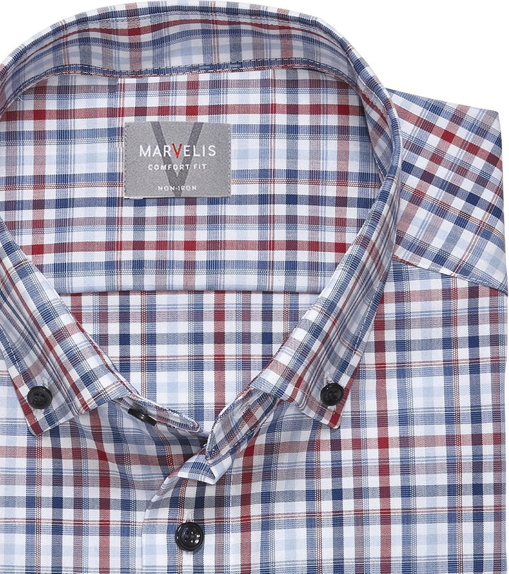 Marvelis Herren Businesshemd Langarm 708214,Kariert,Comfort fit,Button-Down-Kragen 41 Rot 35, 41 Rot