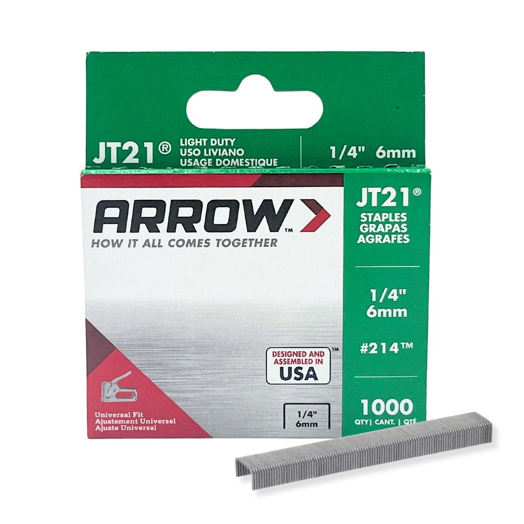 Arrow Fastener JT21 Heftklammern, leicht, 1000 Heftklammern pro Packung 1/4 Inch Silber, 1/4 Inch Si