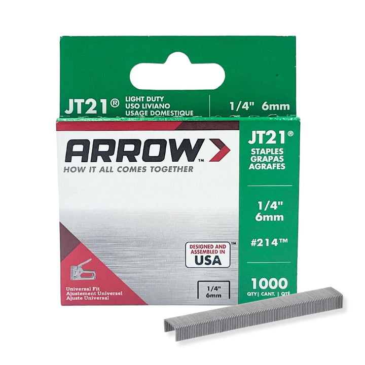 Arrow Fastener JT21 Heftklammern, leicht, 1000 Heftklammern pro Packung 1/4 Inch Silber, 1/4 Inch Si