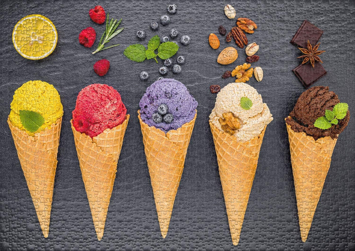 Ulmer Puzzleschmiede - Puzzle „Eiskalte Farben“ - Trendiges 1000 Teile Puzzle mit bunten EIS-Tüten –