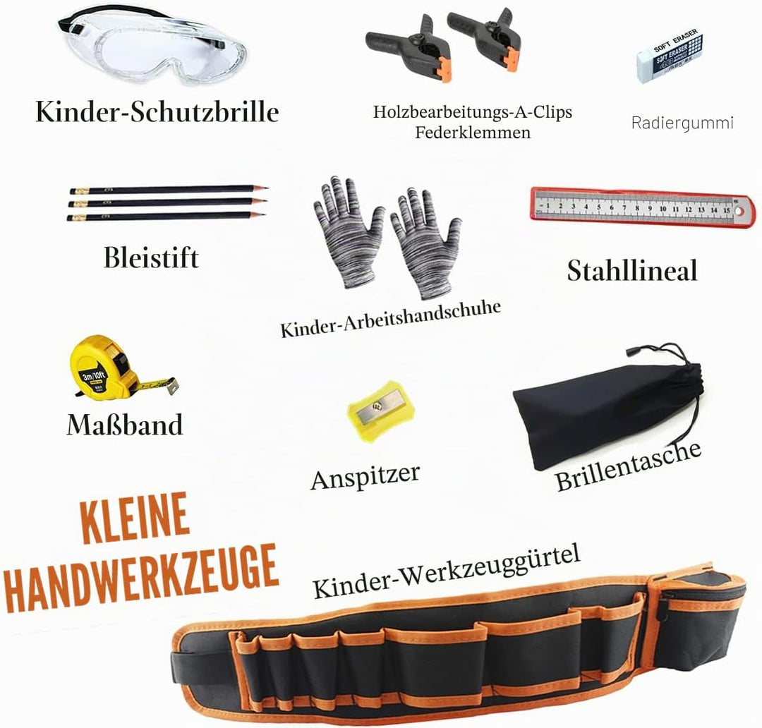 21 Piece Werkzeug Kinder Echt, Kids Tool Set, with Real Hand Tools, Tool Bag for Kids - Portable Too