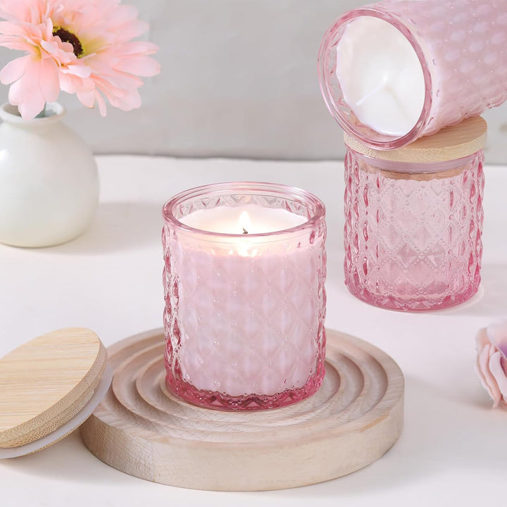 LETINE 6 Stück Kerzengläser, 200ml Rosa Kerzengläser mit Deckel, Kerzengläser zum Befüllen, Kerzengl