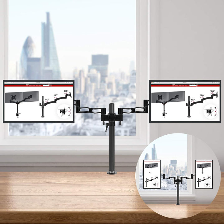 Duronic DM352 BK Arm für 2 Computermonitore | ergonomische Doppel-Monitorhalterung für PC-Monitore |