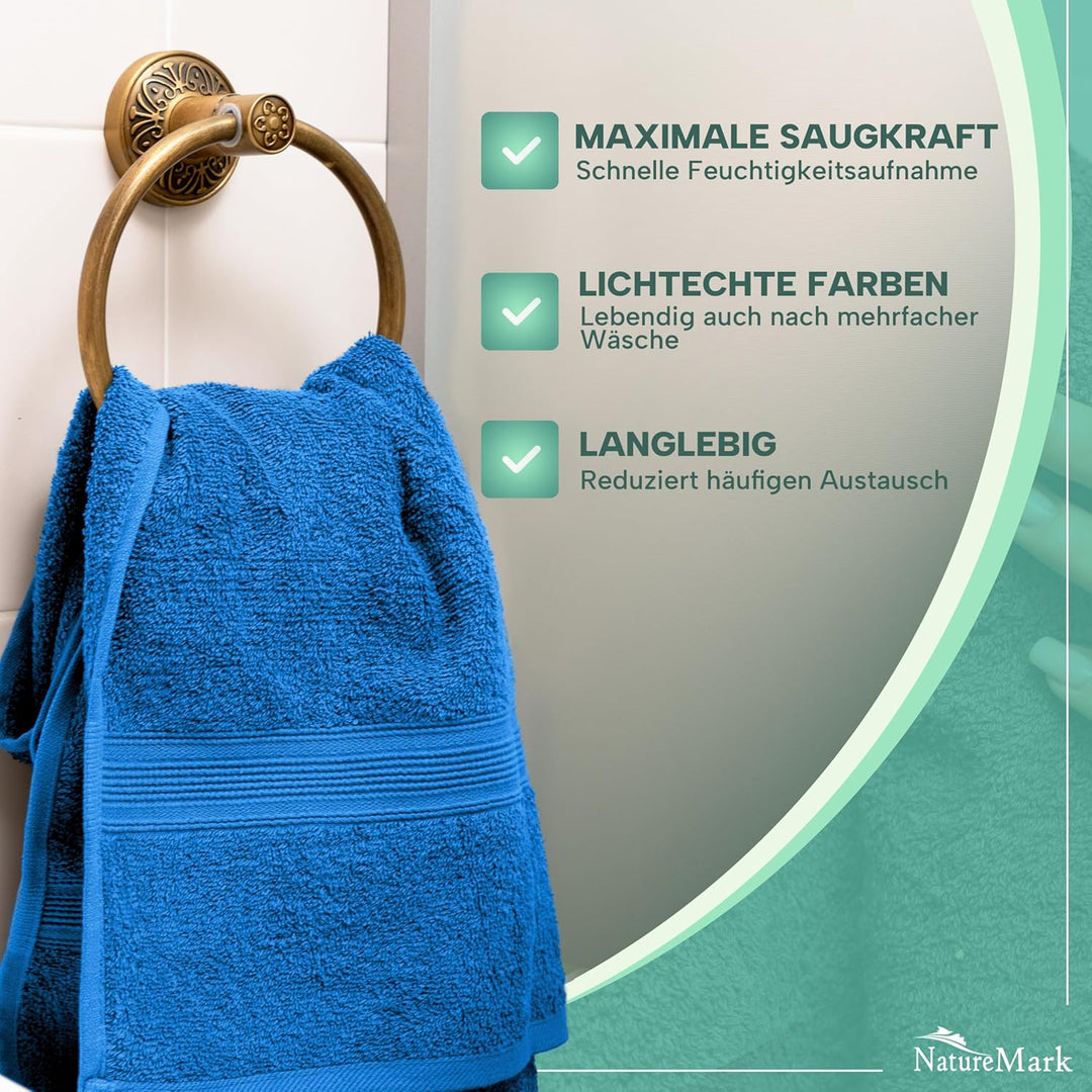 NatureMark NM-HT0842 Frottier Handtücher, 8-er Pack, 50 x 100 cm, 100% Baumwolle (Royalblau/Hellblau