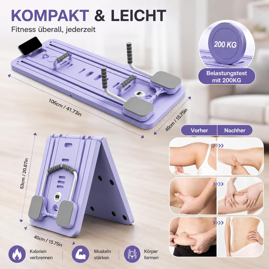 Skay Pilates Board für Zuhause – Faltbares Pilates Reformer Set mit Timer, Multifunktionales Pilates