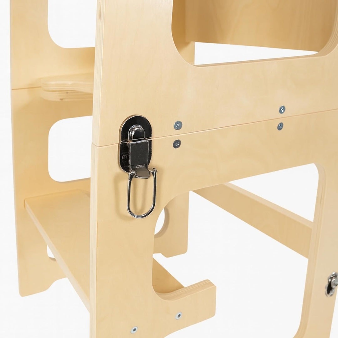Lemodo 3in1 Lernturm aus Birkenholz Natur – Montessori Lernturm mit Maltafel, umbaubar zu Tisch &amp; St