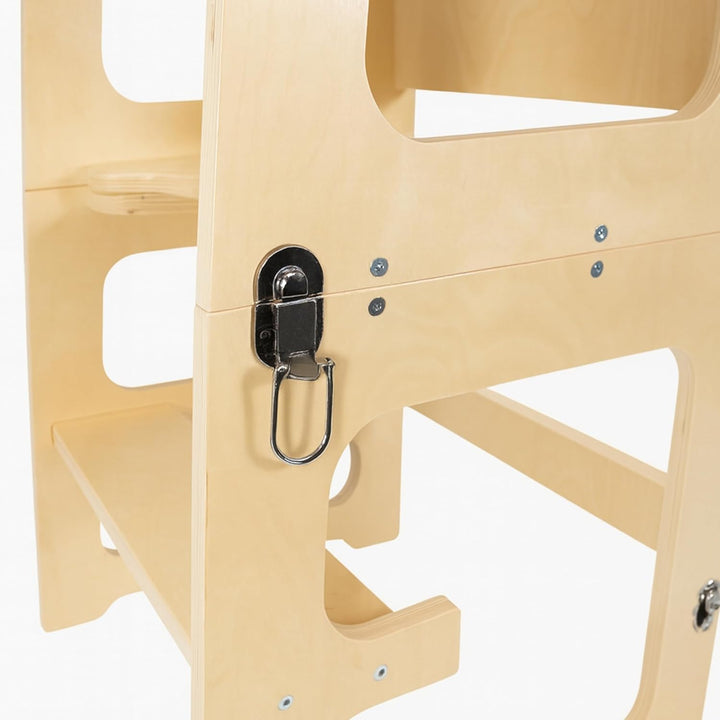 Lemodo 3in1 Lernturm aus Birkenholz Natur – Montessori Lernturm mit Maltafel, umbaubar zu Tisch &amp; St