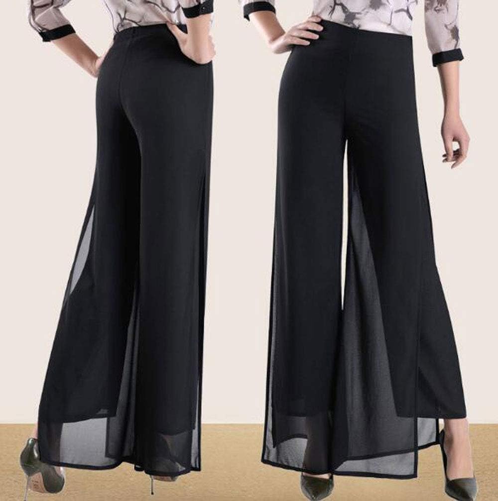 Putaowor Damen Leicht Chiffon hohe elastische Taille Fliessende Hose ausgestellt gerades Bein Frauen