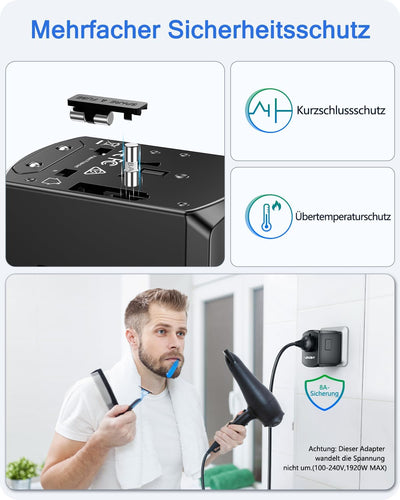 LENCENT Reiseadapter Reisestecker Weltweit mit 3 USB- und 1 Typ-C Anschlüsse und AC Steckdosenadapte
