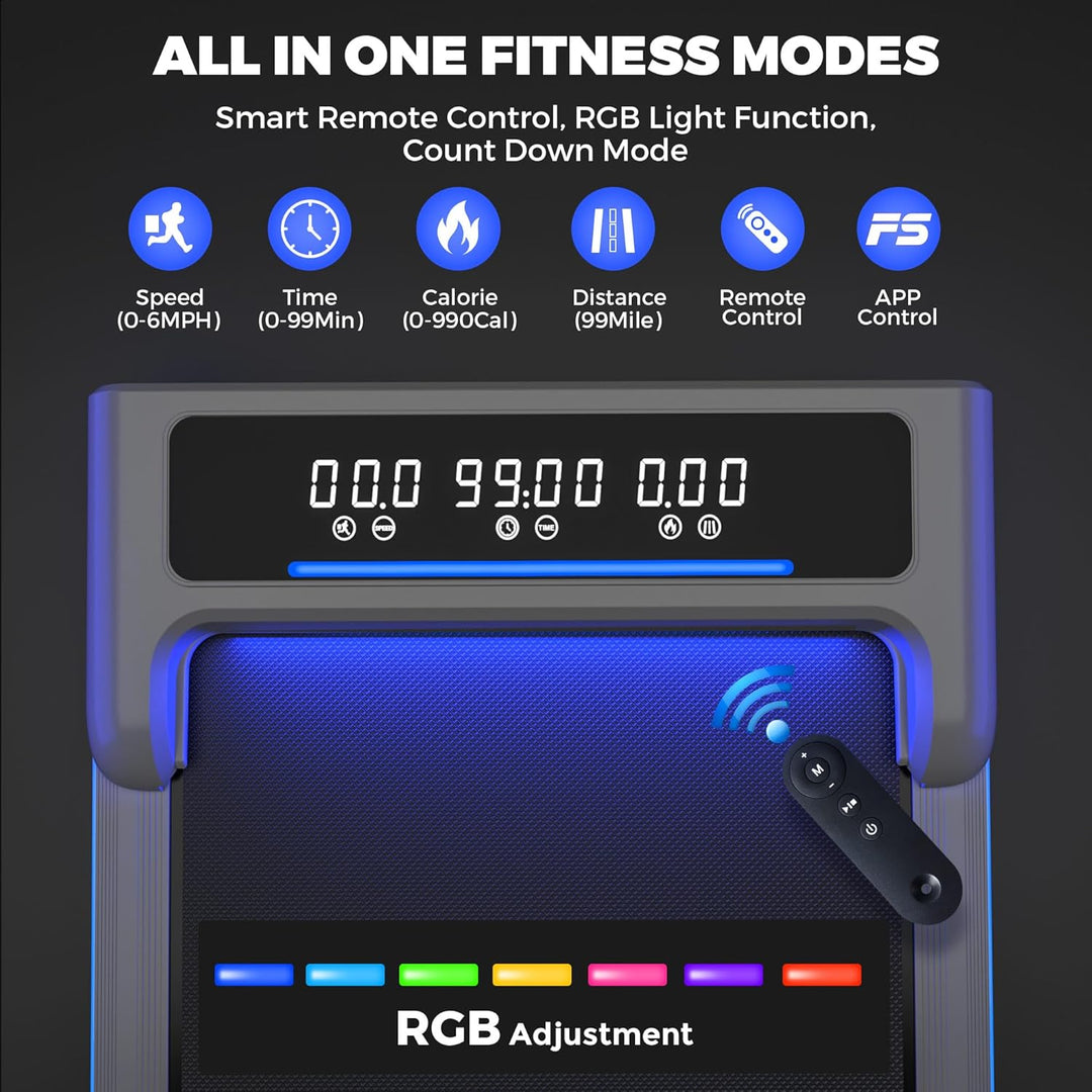 ONETWOFIT Laufband für Zuhause mit RGB Lichter, Walking Pad klappbar Leise mit Fernbedienung, App-St