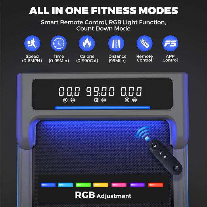 ONETWOFIT Laufband für Zuhause mit RGB Lichter, Walking Pad klappbar Leise mit Fernbedienung, App-St