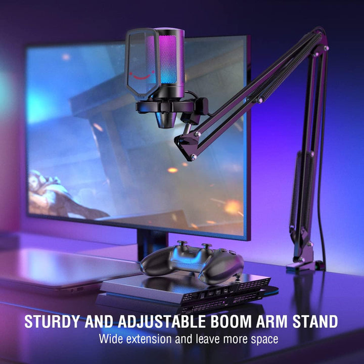 FIFINE Gaming Mikrofon PC mit Arm, USB Microphone Kit mit Stummschalttaste für Podcast Streaming Stu